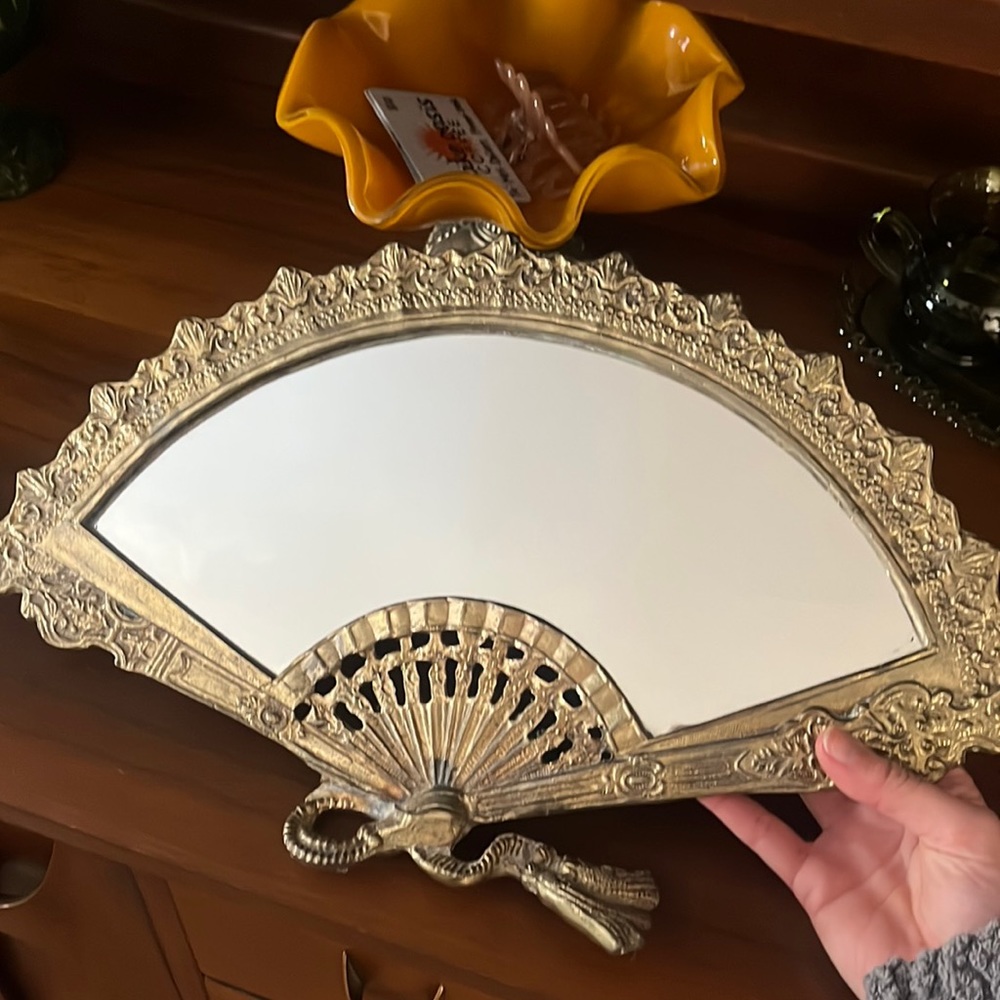 Brass vintage fan mirror